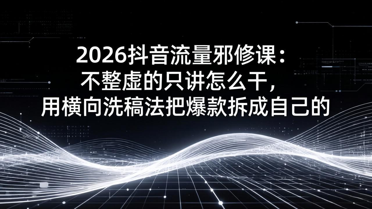 2026抖音流量邪修课：不整虚的只讲怎么干，用横向洗稿法把爆款拆成自己的-星宇博客