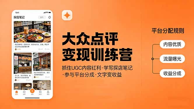 大众点评变现训练营：抓住UGC内容红利，学写探店笔记，参与平台分成，让文字直接变收益-星宇博客