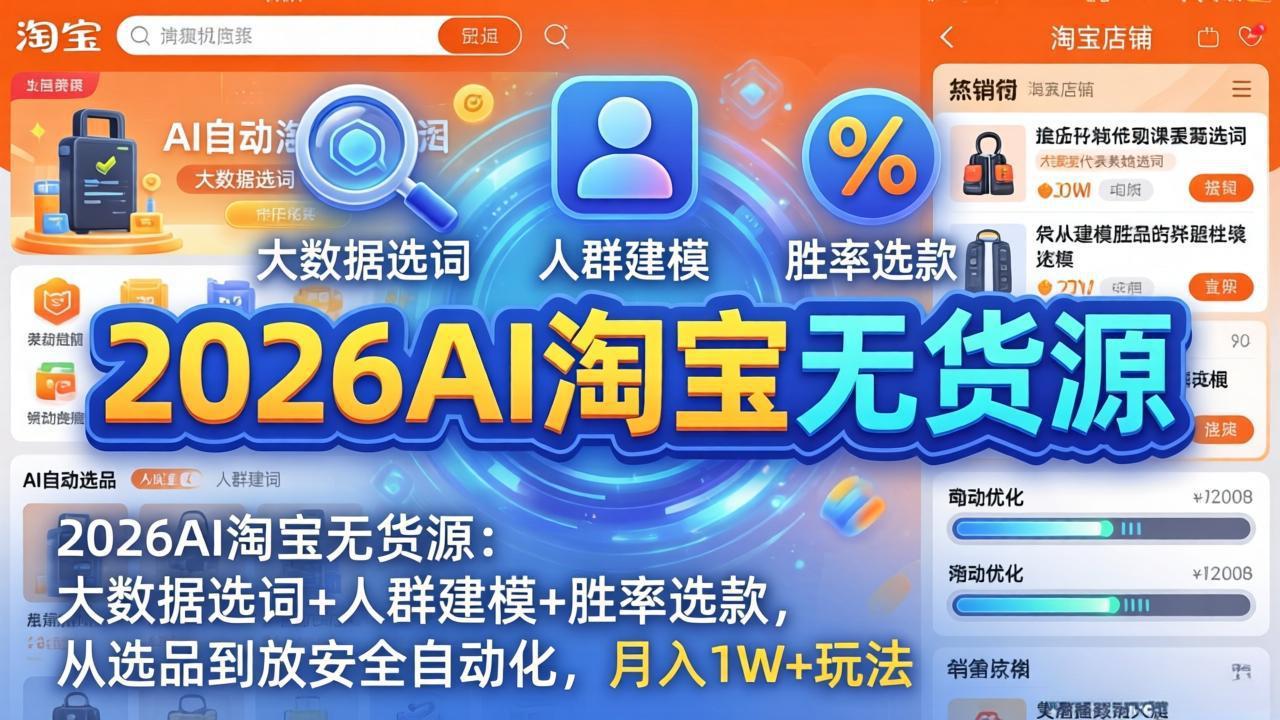 2026AI淘宝无货源：大数据选词+人群建模+胜率选款，从选品到放大全自动化，月入1W+玩法-星宇博客-创造无限价值!