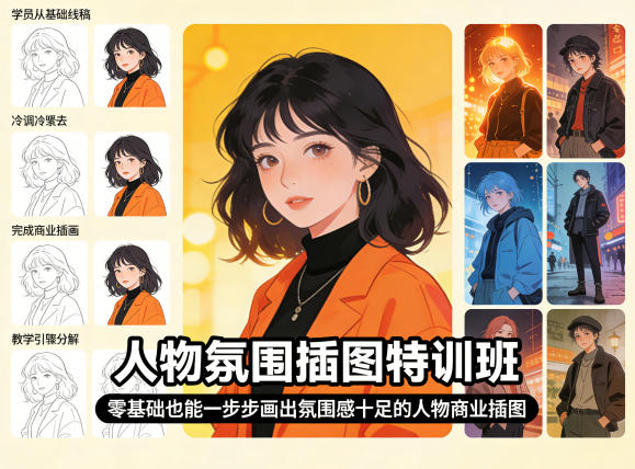 人物氛围插图特训班，零基础也能一步步画出氛围感十足的人物商业插图-星宇博客