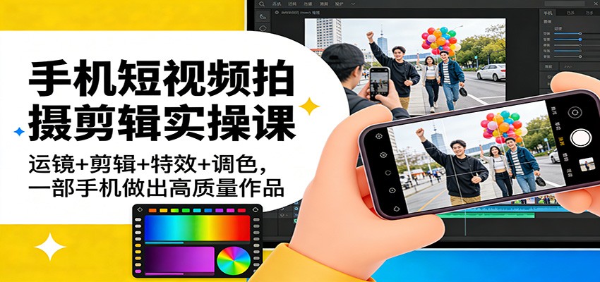 手机短视频拍摄剪辑实操课：运镜+剪辑+特效+调色，一部手机做出高质量作品-星宇博客
