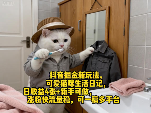 抖音掘金新玩法，可爱猫咪生活日记，日收益4张+新手可做，涨粉快流量稳，可一稿多平台-星宇博客-创造无限价值!