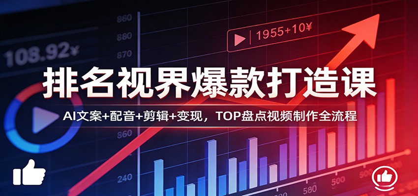 排名视界爆款打造课：AI文案+配音+剪辑+变现，TOP盘点视频制作全流程-星宇博客