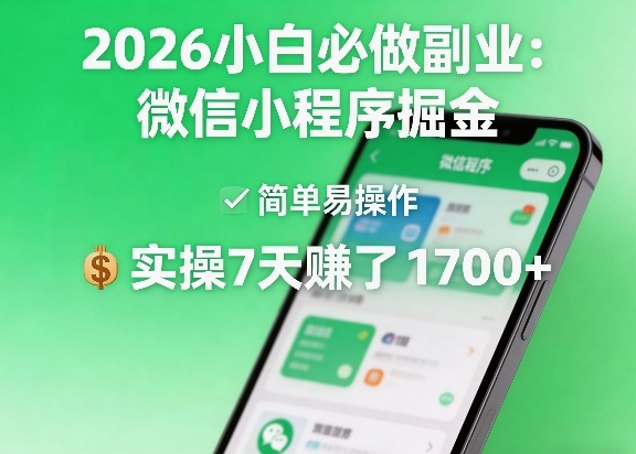 2026小白必做副业：微信小程序掘金，简单易操作，实操7天賺了1700+【揭秘】-星宇博客