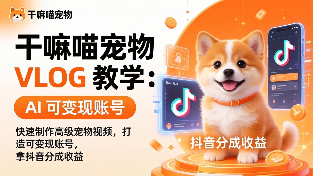干嘛喵宠物 VLOG 教学:AI 快速制作高级宠物视频,打造可变现账号,拿抖音分成收益 干嘛喵宠物 VLOG 教学:AI 快速制作高级宠物视频,打造可变现账号,拿抖音分成收益