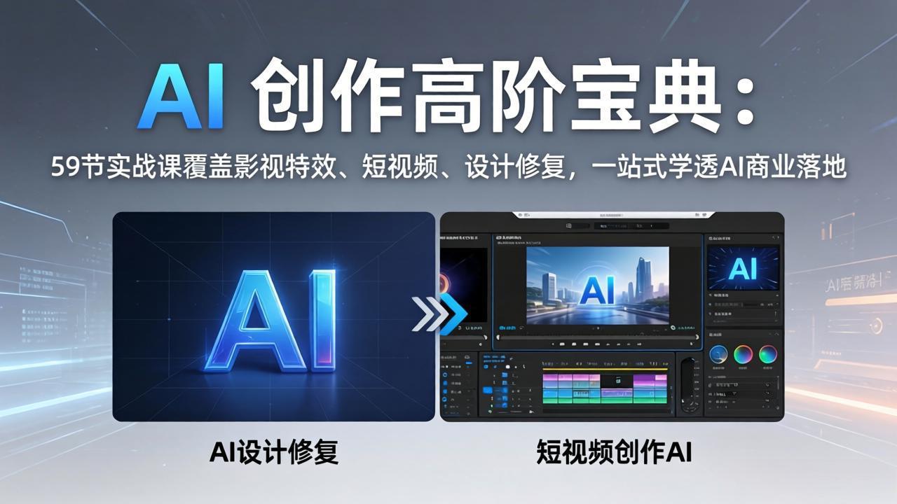 AI 创作高阶宝典:59节实战课覆盖影视特效、短视频、设计修复,一站式学透AI商业落地 AI 创作高阶宝典:59节实战课覆盖影视特效、短视频、设计修复,一站式学透AI商业落地