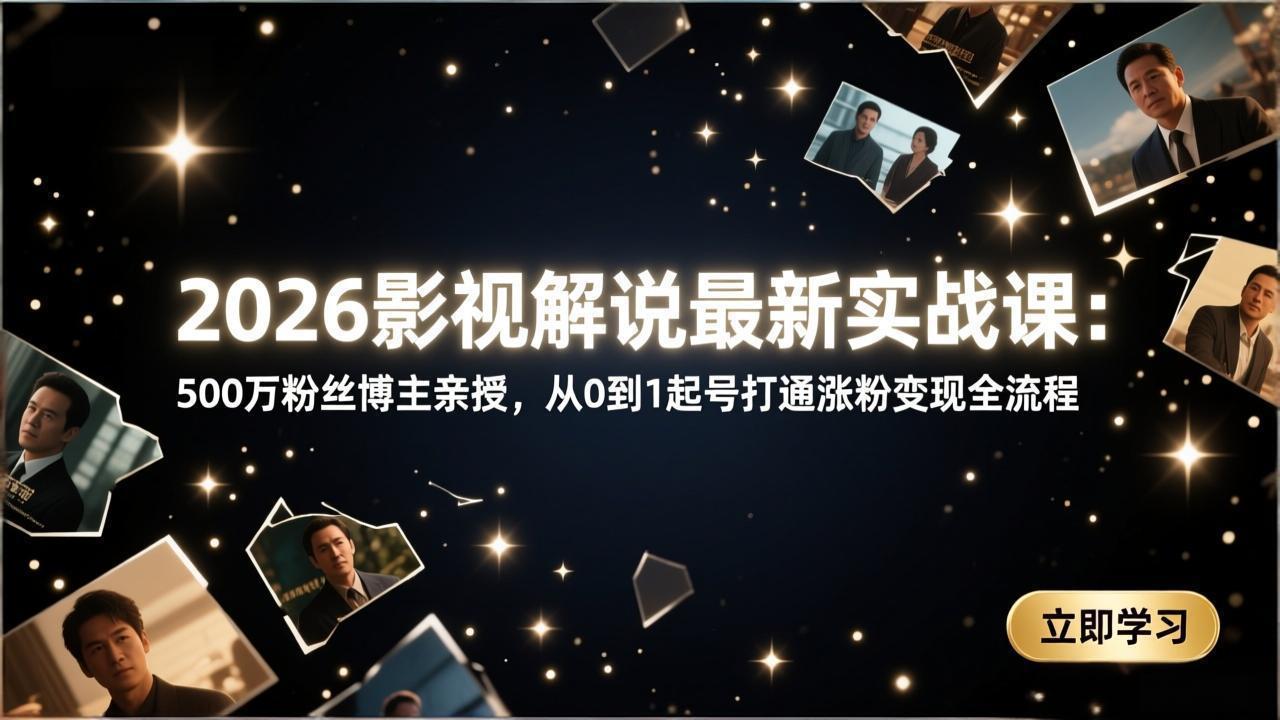 2026影视解说最新实战课：500万粉丝博主亲授，从0到1起号打通涨粉变现全流程-星宇博客