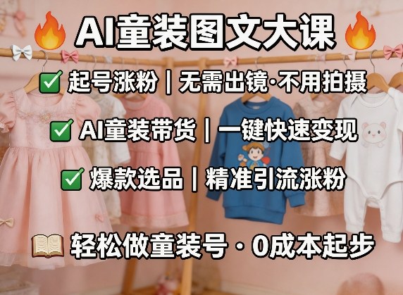 AI童装图文剪辑，某社群童装图文大课，起号涨粉、AI童装带货、爆款选品，无需出镜和拍摄-星宇博客