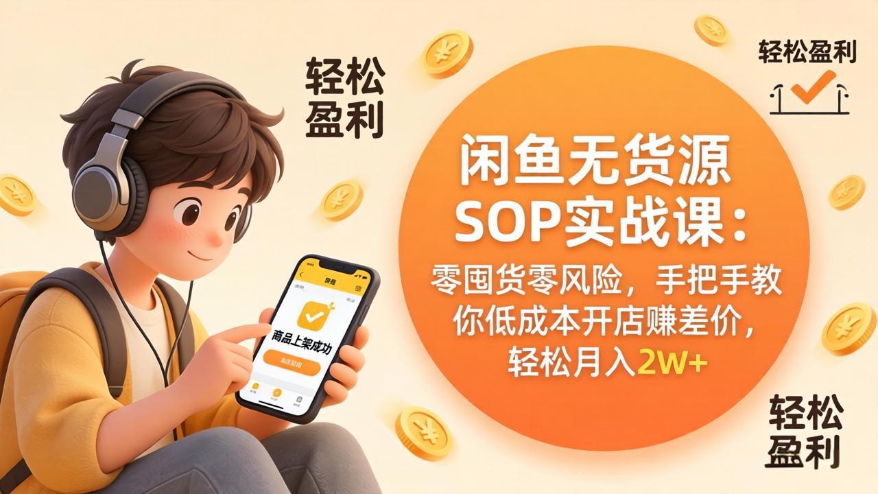 闲鱼无货源SOP实战课：零囤货零风险，手把手教你低成本开店赚差价，轻松月入2w+-星宇博客-创造无限价值!