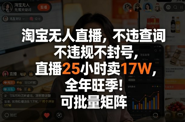 淘宝无人直播，不违规不封号，直播25小时卖17W，全年旺季！可批量矩阵【揭秘】-星宇博客