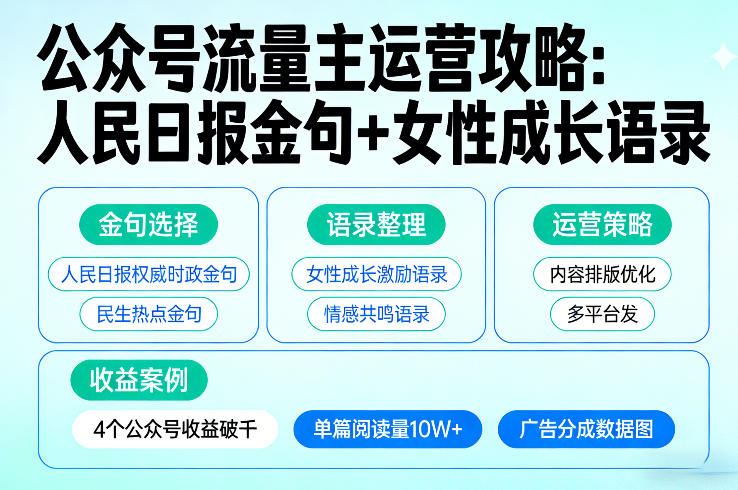 利用人民日报金句+女性成长语录做公众号流量主，4个公众号收益破千-星宇博客