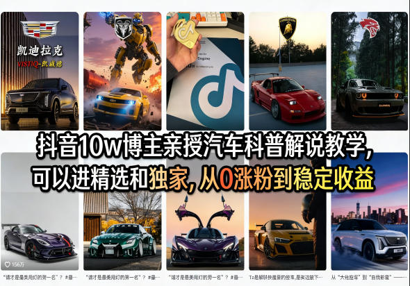 抖音10w博主亲授汽车科普解说教学，可以进精选和独家，从0涨粉到稳定收益(详细视频课程+1T素材)-星宇博客